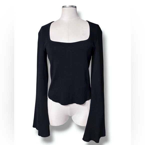 MAEVE x ANTHROPOLOGIE Black Square Neck Bell Sleeve Sweater Size Medium - Picture 10 of 10